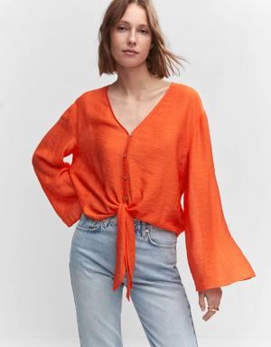 Mango Flared-sleeve blouse with bow