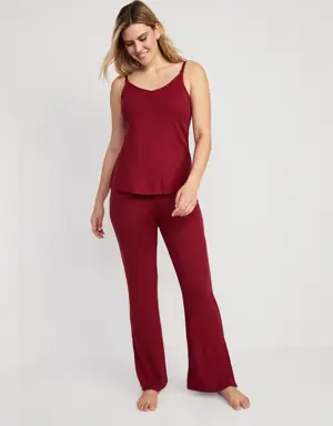 Maternity Rib-Knit Lounge Cami Top and Pants Set red