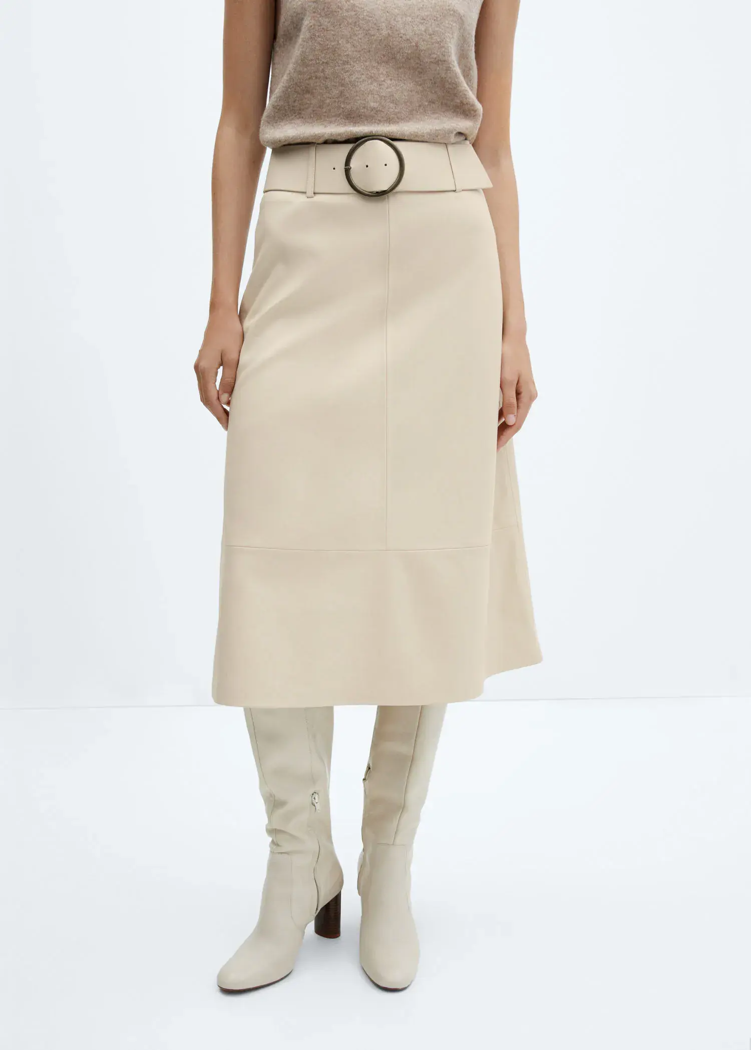 Mango Leather-effect midi-skirt with belt. 2