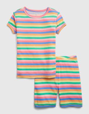 Kids 100% Organic Cotton Rainbow Stripe PJ Shorts Set pink