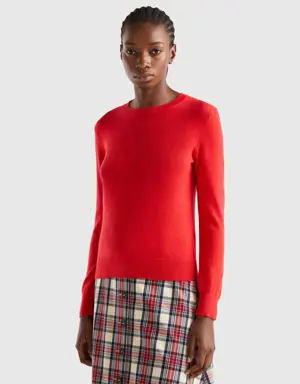 coral red sweater in pure cashmere