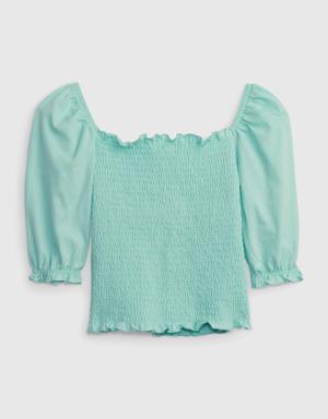 Gap Kids Puff Sleeve Smocked Top green