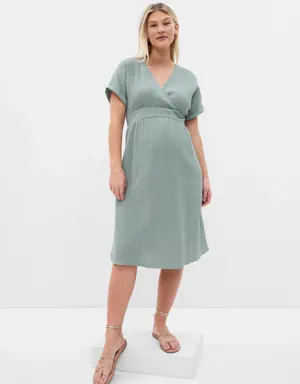 Maternity Crinkle Gauze Wrap Dress green