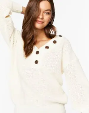 Forever 21 Open Knit Buttoned Sweater Cream