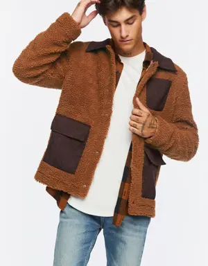 Forever 21 Faux Shearling Snap Button Jacket Brown