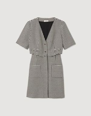 Short houndstooth tweed dress