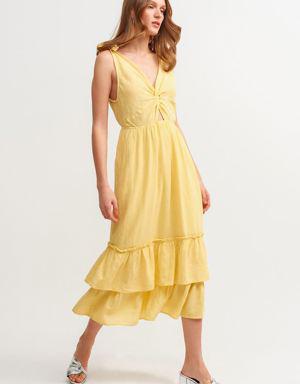 Sarı Bağlama Detaylı Uzun Elbise ( TENCEL™ )