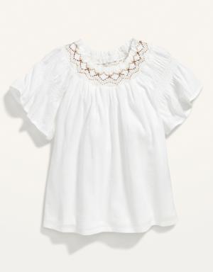 Old Navy Smocked-Neck Short-Sleeve Top for Toddler Girls white