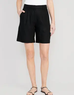 Extra High-Rise Linen-Blend Bermuda Shorts for Women -- 8-inch inseam black