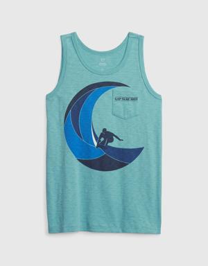 Kids 100% Organic Cotton Graphic Tank Top blue