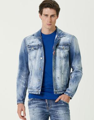 Mavi Yıpratmalı Jean Ceket