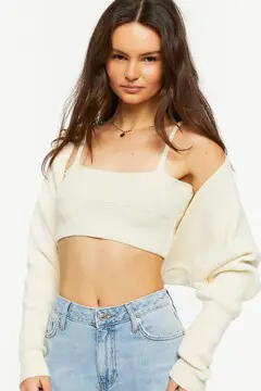 Forever 21 Forever 21 Cropped Cami &amp; Cardigan Sweater Set Ivory. 2