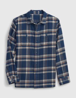 Gap Kids 100% Organic Cotton Flannel Shirt blue
