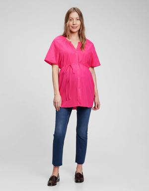 Maternity Button-Front Tie Top pink