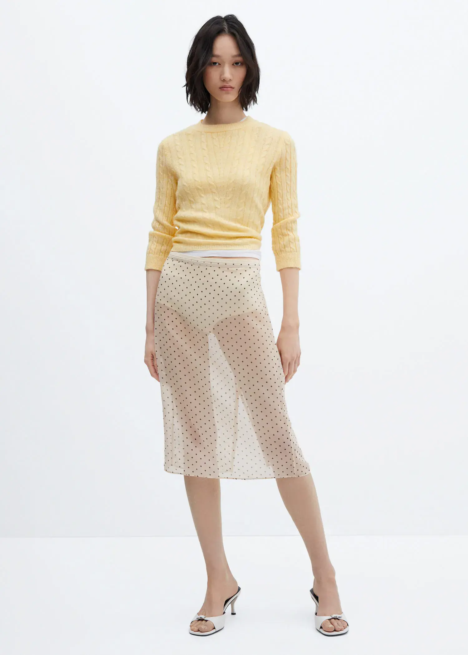 Mango Semi-transparent polka-dot skirt. 3