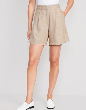 Extra High-Waisted Taylor Linen-Blend Trouser Shorts for Women -- 6-inch inseam beige