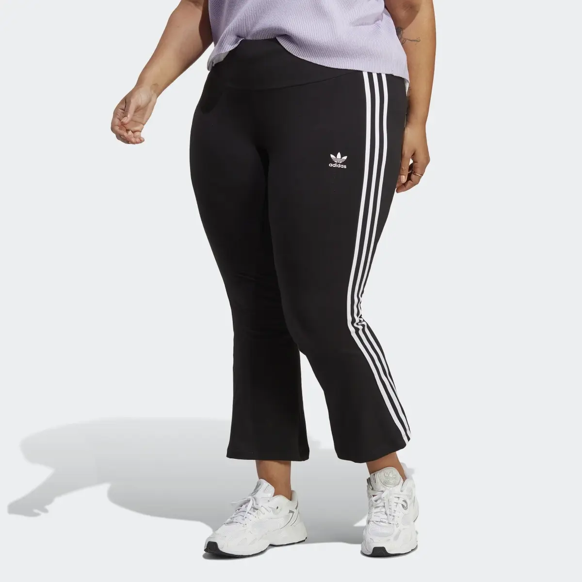 Adidas Adicolor Classics 3-Stripes 7/8 Flare Leggings (Plus Size). 1 Adidas Adicolor Classics 3-Stripes 7/8 Flare Leggings (Plus Size). 1