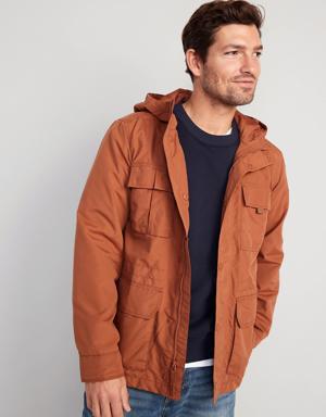 Water-Resistant Hooded Utility-Pocket Jacket for Men orange