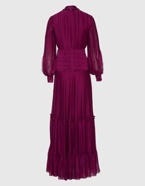 Layered Ruffle Detailed Purple Dress