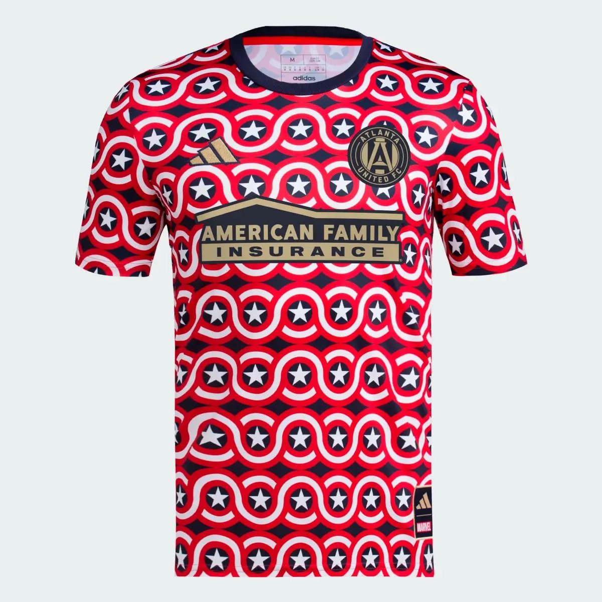 Adidas Atlanta United FC Marvel MLS Americana Pre-Match Jersey. 1