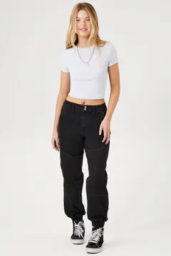 Forever 21 Forever 21 Pocket High Rise Denim Joggers Black. 2