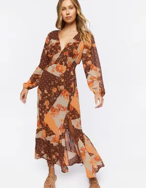 Forever 21 Patchwork Print Maxi Dress Brown/Multi