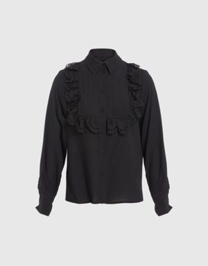 Embroidered Detailed Black Blouse