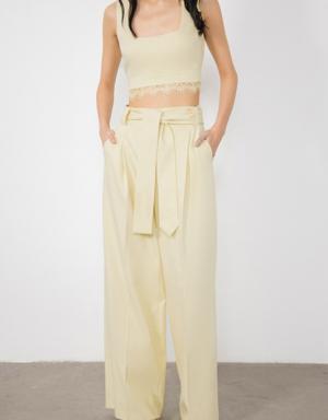 Yellow Wide Leg Trousers With Belt