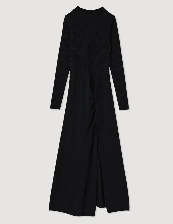 Sandro Long, gathered knit dress Login to add to Wish list. 1