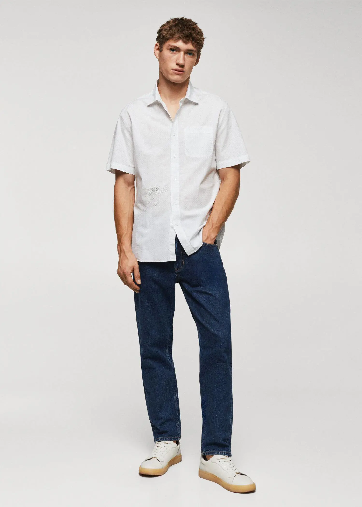 Mango 100% cotton short-sleeved mirco-patterned shirt. 2