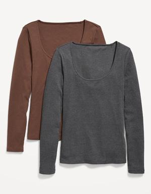 Long-Sleeve Slim-Fit Rib-Knit T-Shirt 2-Pack for Women