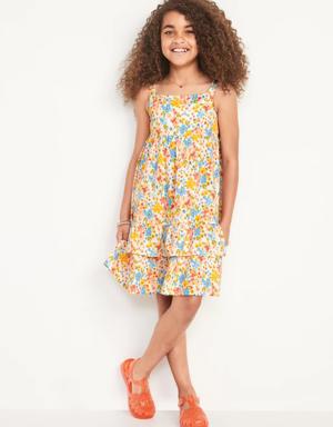 Printed Sleeveless Tiered All-Day Dress for Girls multi