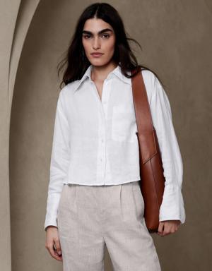 The Boxy Cropped Linen Shirt white