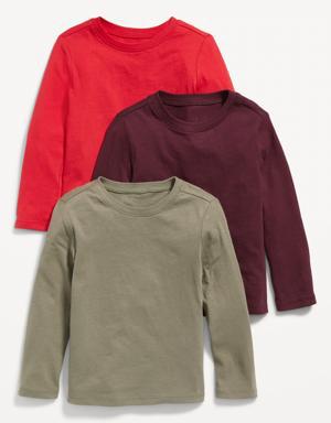Unisex Long-Sleeve T-Shirt 3-Pack for Toddler red