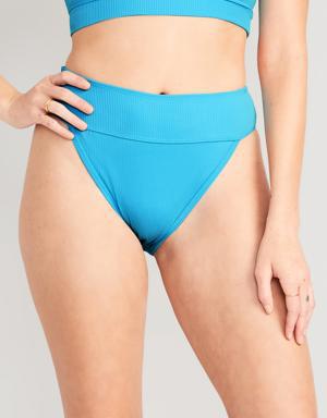 High-Waisted Ribbed French-Cut Bikini Swim Bottoms for Women blue