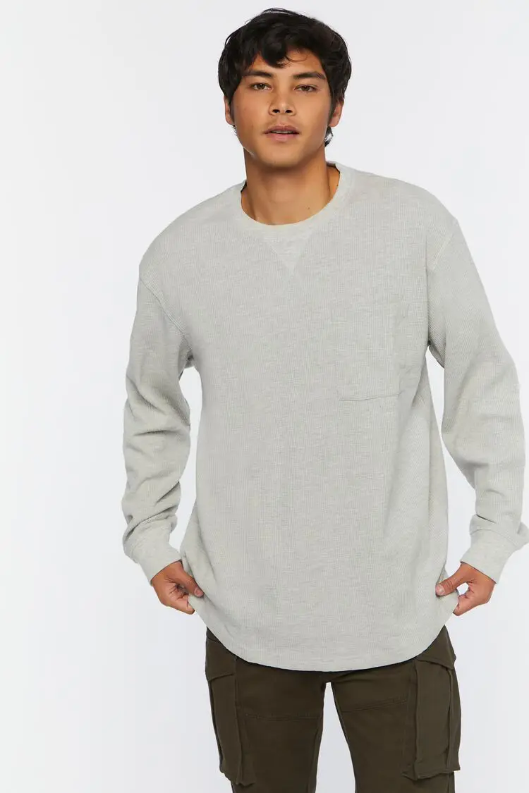 Forever 21 Forever 21 Waffle Knit Heathered Long Sleeve Tee Heather Grey. 1