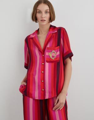 Striped Fuchsia Shirt With Embroidered Embroidery Detail On The Pocket
