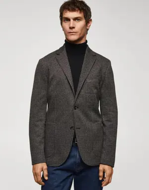 Slim fit mikro kazayağı desenli blazer ceket