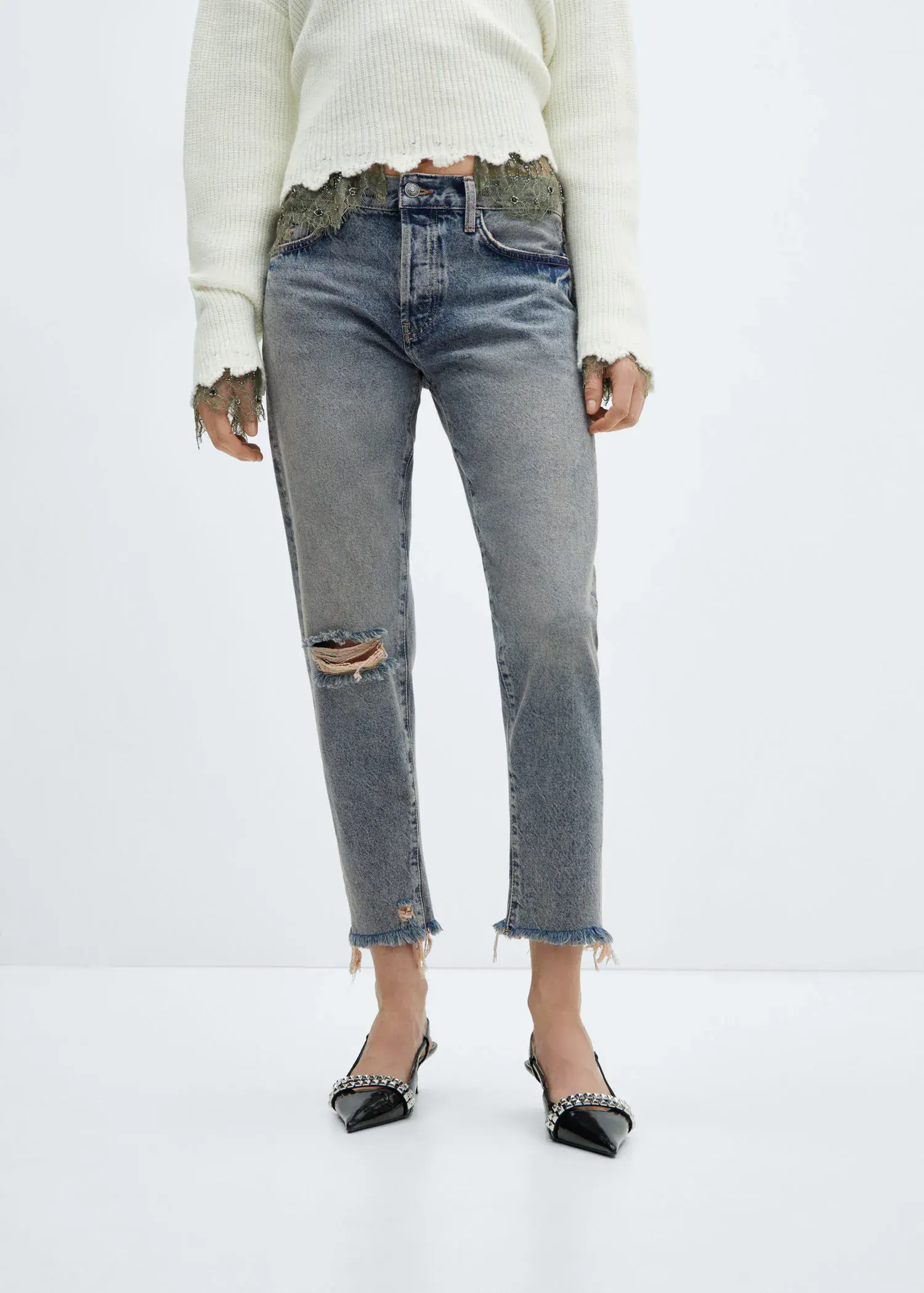 Mango Ripped low-rise girlfriend jeans. 2
