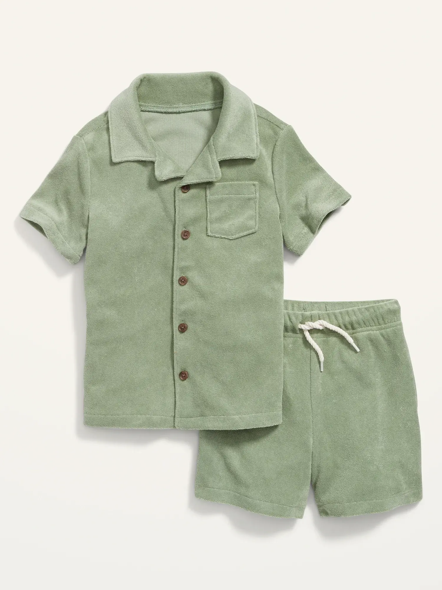 Old Navy Short-Sleeve Loop-Terry Shirt and Shorts Set for Toddler Boys green. 1