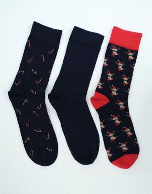 3 lü Paket Yeni Yıl Erkek Soket Çorap SİYAH