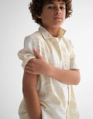 Gap Kids Linen-Cotton Oxford Shirt beige
