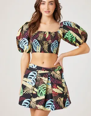 Forever 21 Tropical Leaf Print Mini Skirt Black/Multi
