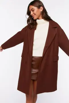 Forever 21 Forever 21 Double Breasted Duster Coat Brown. 2