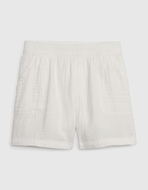 Kids Crinkle Gauze Pull-On Shorts white