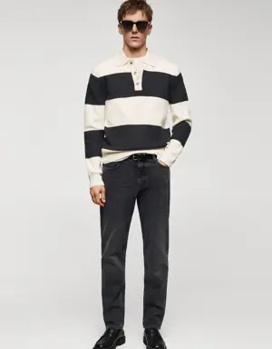 Ribbed striped knitted polo shirt