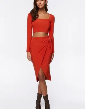 Forever 21 Crop Top &amp; Wrap Midi Skirt Set Orange