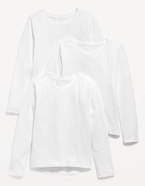 Softest Long-Sleeve Scoop-Neck T-Shirt 3-Pack for Girls white