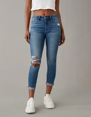 American Eagle Next Level Ripped High-Waisted Jegging Crop. 1