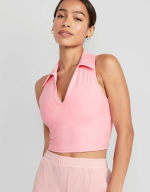 Fitted PowerSoft Sleeveless Cropped Polo for Women pink